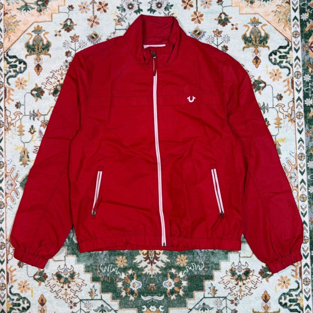 True Religion Red Jacket Full Zip Lightweight Bomber Style Menswear‎